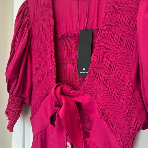 Lulu’s Featured Cutie Berry Pink Smocked Tie-Front Midi Dress Size XS - Picture 3 of 17